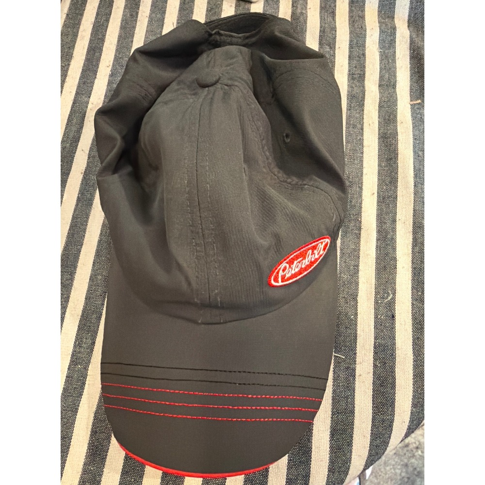 Peterbilt Motors Black Baseball Cap Hat Red Logo Contrast Stitching Adjustable